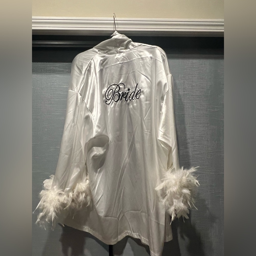 Bohome new with tags, white bridal robe with feathers